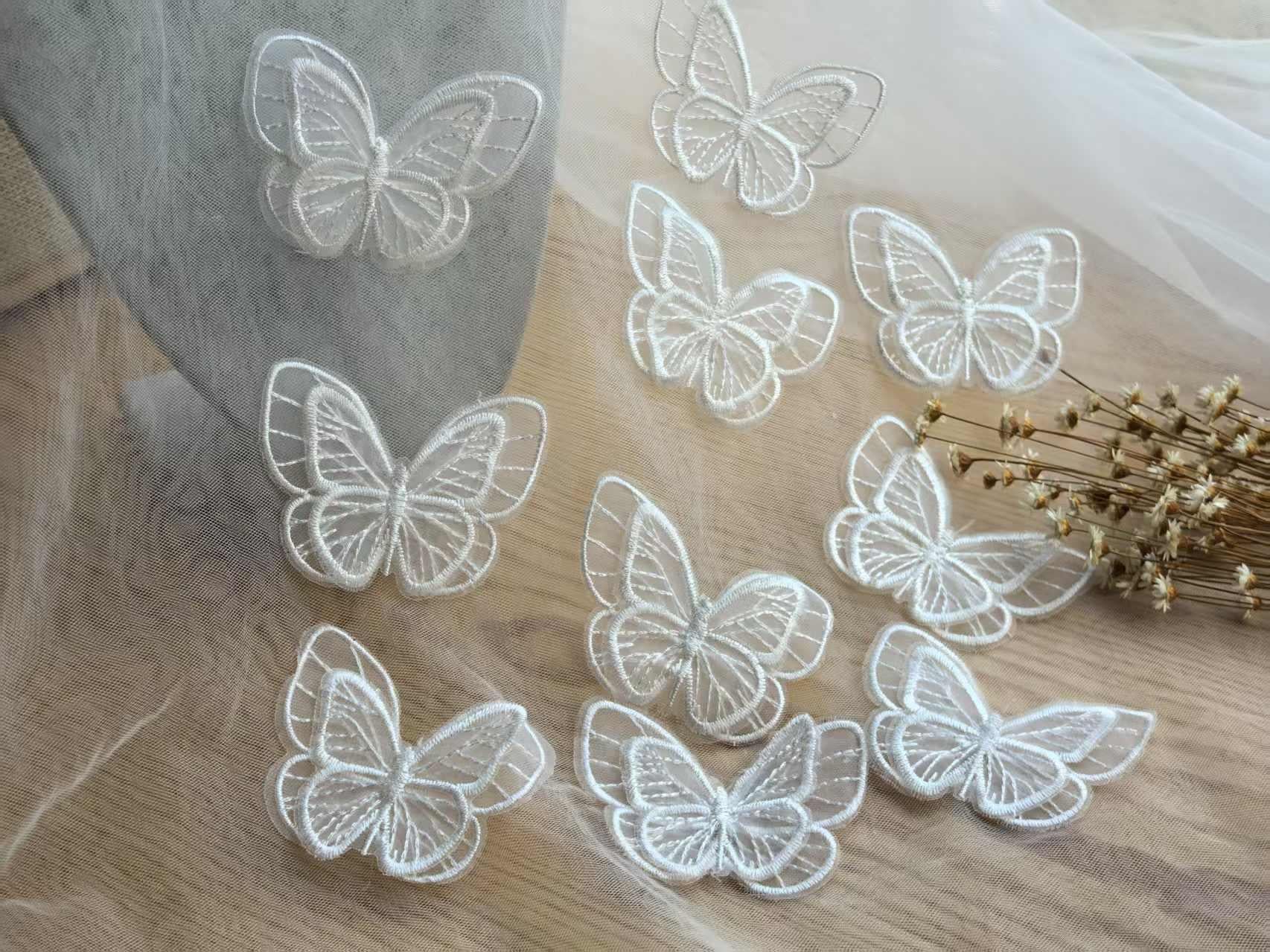Weiß Organza Schmetterling Spitze Applikationen - 3D Stickerei Aufnäher | 10 Stücke H0368 von eclatlace