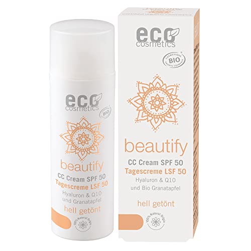 eco cosmetics Bio CC Cream, Tagescreme getönt hell mit OPC, Q10 und Hyaluronsäure, vegane Anti Faltencreme, LSF 50, 1x 50ml von Eco Cosmetics