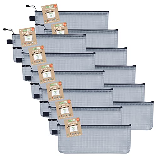 eco-eco Lange 95% recycelte, superstarke Tasche, wasserdichte Netztasche, verstärkter schwarzer Reißverschluss, 33 x 12,7 cm, 13 x 8 Zoll, 12 Stück, eco123 x 12 Stück von eco-eco