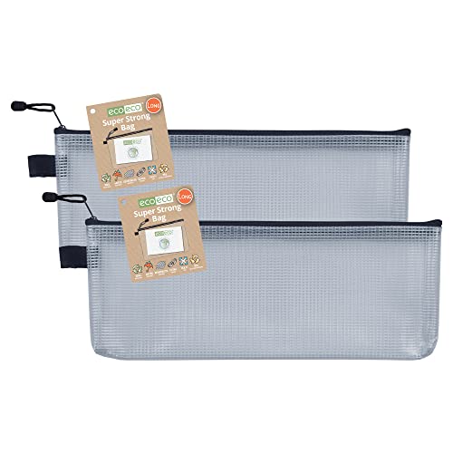 eco-eco Lange 95% recycelte super Starke Tasche, wasserdichte Netztasche, verstärkte Schwarze Reißverschluss-Federmäppchen, 33 x 12,7 cm, 2 Stück, eco123 x 20,3 cm, 2 Stück von eco-eco