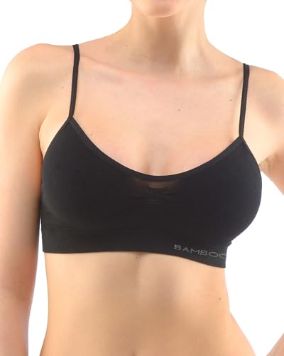 ecoBAMBOO Bustier Top Damen aus Bambus, Spaghettiträger Top Damen, ohne Bügel, mit leichtem Halt (Schwarz, S-M) von ecoBAMBOO