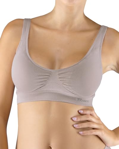 ecoBAMBOO Bustier Damen Top aus Bambus, Gepolsterter Sport BH Damen Ohne Bügel, mit leichtem Halt, für Yoga & Alltag (L-XL, Beige 2) von ecoBAMBOO