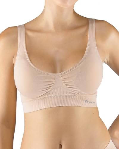 ecoBAMBOO Bustier Damen Top aus Bambus, Gepolsterter Sport BH Damen Ohne Bügel, mit leichtem Halt, für Yoga & Alltag (M-L, Beige 3) von ecoBAMBOO