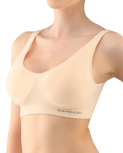 ecoBAMBOO Bustier Damen Top aus Bambus, Gepolsterter Sport BH Damen Ohne Bügel, mit leichtem Halt, für Yoga & Alltag (S-M, Beige 1) von ecoBAMBOO