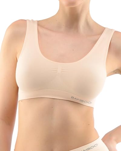 ecoBAMBOO Bustier Top Damen aus Bambus, BH Damen ohne Bügel, mit Breiten Trägern, mit leichtem Halt (Beige, L-XL) von ecoBAMBOO