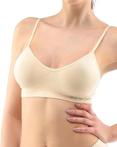 ecoBAMBOO Bustier Top Damen aus Bambus, Spaghettiträger Top Damen, ohne Bügel, mit leichtem Halt (Beige, L-XL) von ecoBAMBOO