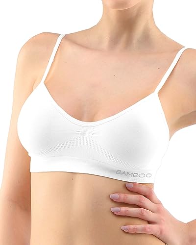 ecoBAMBOO Bustier Top Damen aus Bambus, Spaghettiträger Top Damen, ohne Bügel, mit leichtem Halt (Weiß, M-L) von ecoBAMBOO