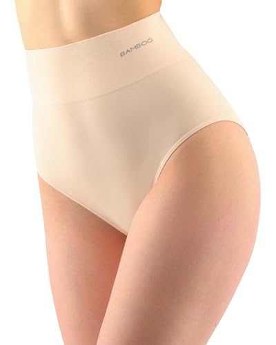 ecoBAMBOO Damen Taillenslip aus Bambus Unterwäsche Damen mit hoher Taille (Beige, M-L) von ecoBAMBOO