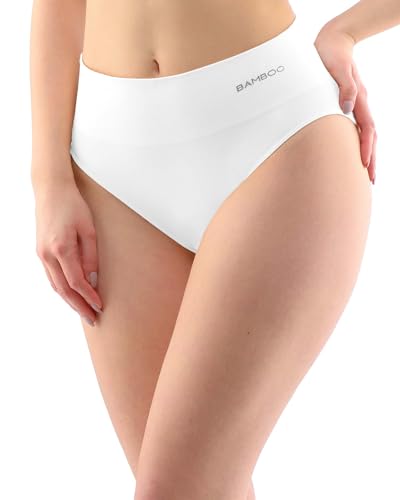 ecoBAMBOO Damen Unterhosen Hohe Taille aus Bambus Unterwäsche für Sport & Alltag (Weiß, S-M) von ecoBAMBOO