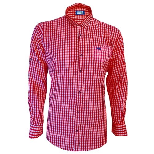 ecoWahl Trachtenhemd Herren Trachtenshirt Herren Trachtenhemden Hohe Qualität Kariertes Hemd Rot Langarm Oktoberfest Hemd Traditionell und Modern (Size L) von ecoWahl