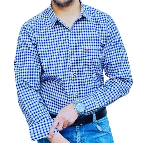 ecoWahl Trachtenhemd Herren Trachtenshirt Herren Trachtenhemden Hohe Qualität Kariertes Hemd Blau Langarm Oktoberfest Hemd Traditionell und Modern (Size XXL) von ecoWahl