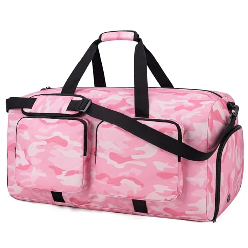 ecosmile Reisetasche für Damen und Herren, Reisetasche mit Schuhfach, Camouflage Pink, 65L von ecosmile