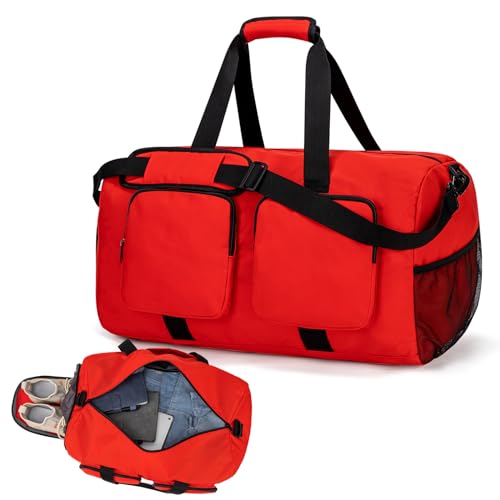 ecosmile Reisetasche für Übernachtung, Reisetasche, Wochenendtasche für Männer, Frauen, Reise-Sporttasche mit Schuhfach, Rot/Ausflug, einfarbig (Getaway Solids), Reisetasche von ecosmile