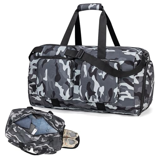 ecosmile Reisetasche für Übernachtung, Reisetasche, Wochenendtasche für Männer, Frauen, Reise-Sporttasche mit Schuhfach, Schwarz / Camouflage, Reisetasche von ecosmile