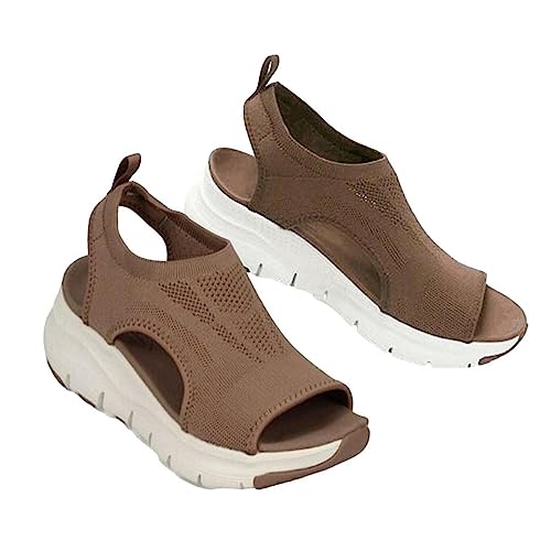 Sommer Waschbare Slingback Orthopädische Sport Sandalen, Super Bequeme Strick Sandalen, Mesh Weiche Sohle Casual Damenschuhe (35,Brown) von EDANEL