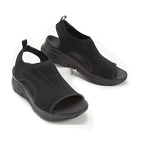 Sommer Waschbare Slingback Orthopädische Sport Sandalen, Super Bequeme Strick Sandalen, Mesh Weiche Sohle Casual Damenschuhe (38,Black) von EDANEL