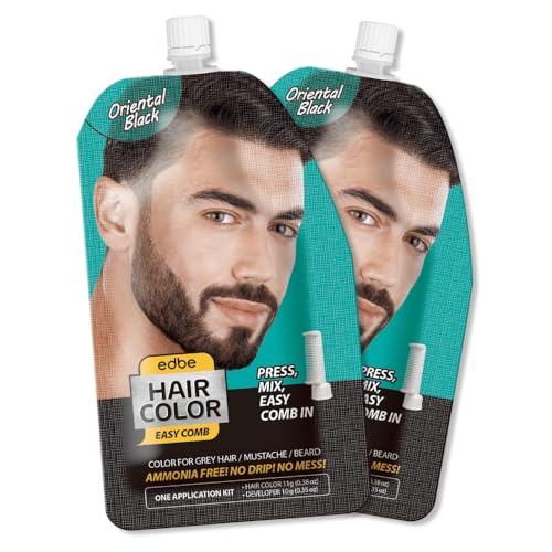 Edbe edbe Hair Color Easy Comb Oriental Black, 2er Pack (2 x 100 ml) Haarfarbe für Grau, Schnurrbart und Bart für Männer mit einer einzigen Anwendung... Orientalisches Schwarz von edbe