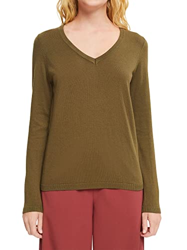 ESPRIT Damen Pullover V-neck Strick, 350/Khaki Green, M von ESPRIT