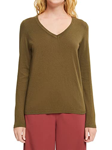 ESPRIT Damen Pullover V-neck Strick, 350/Khaki Green, XL von ESPRIT