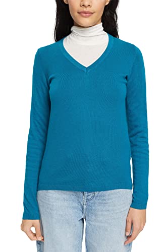 ESPRIT Damen Pullover V-neck Strick, 455/Teal Blue, S von ESPRIT