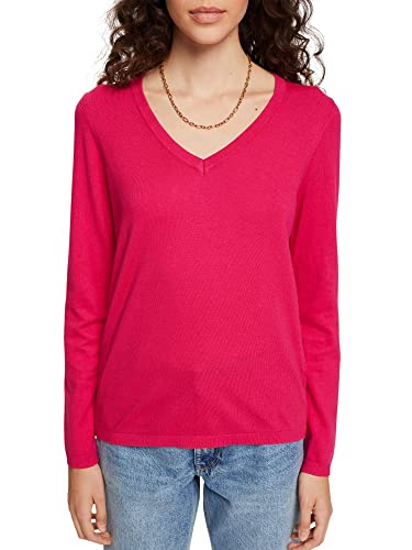 ESPRIT Damen Pullover V-neck Strick, 660/Pink Fuchsia, XS von ESPRIT