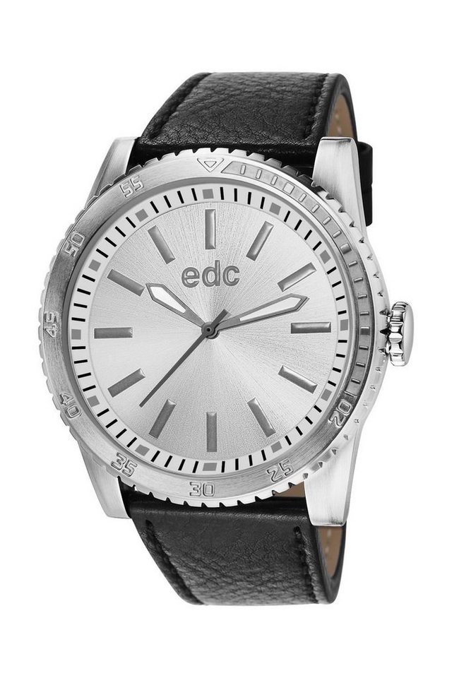 edc by Esprit Quarzuhr Champion Star Cool Silver, aus Edelstahl, Lederband, Silber, Schwarz, Dornschließe von edc by Esprit