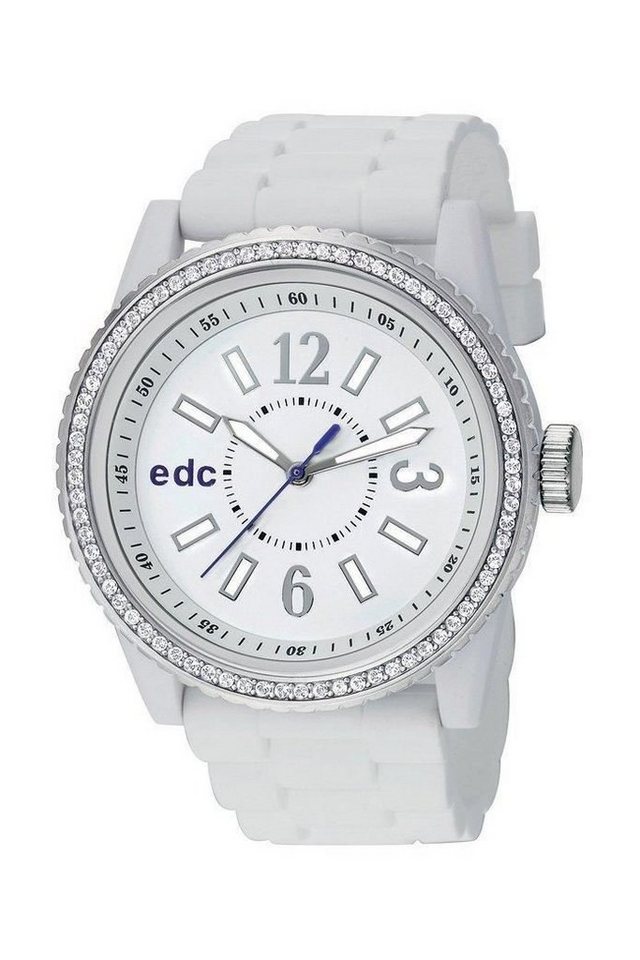 edc by Esprit Quarzuhr Disco Glam Envy - Pure White with Stones, aus Kunsstoff, Edelstahlboden, Silikonband, Zirkonia, Dornschließe von edc by Esprit