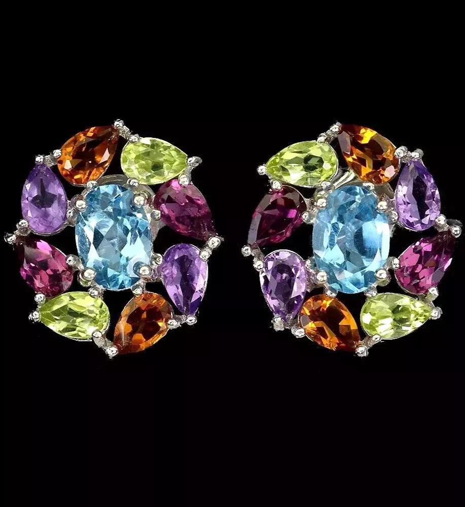 Designerschmuck 925Ersilber Ohrstecker Multicolorstecker Mit Peridot-Amethyst-Citrin-Topase - Handarbeit Geschenk Für Weihnachten von edeldesign