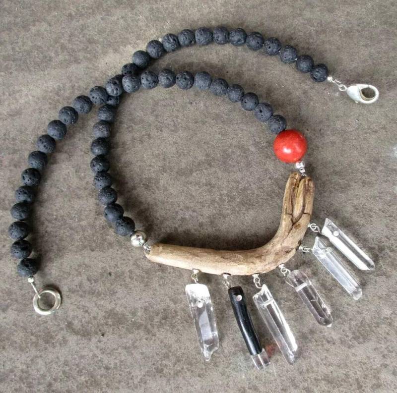 Designerschmuck Vom Feinsten-Fundholz-Lava-Kristall-Koralle-54cm Lang-Unikat - Treibholzkette von edeldesign