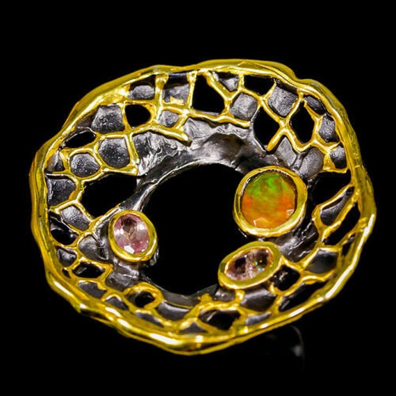 Ein Traum - Sehr Großer Designer Ring 925Er Silber 14Ct Gold Orange Opal Rg18 Us 8 4, 2 cm Im Durchmesser 20, 5 Gramm Schwer von edeldesign