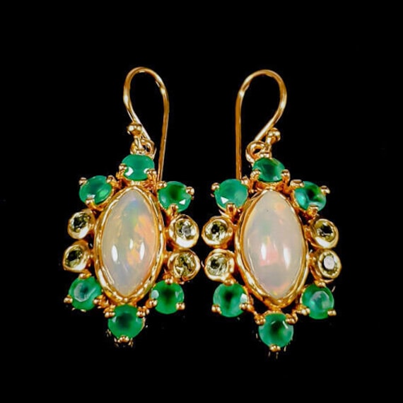Elegante Designer Ohrringe-925Er Silber-14Ct Gold - Opale & Onyx Und Zirkonia von edeldesign