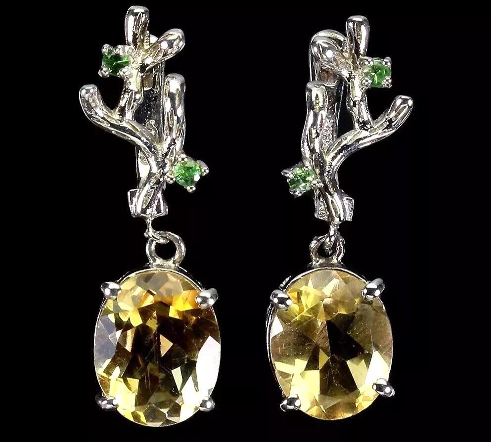 Elegante Designer Ohrringe-925Er Silber-14Ctgold-Citrine & Grüne Granate-3, 1cm - Wunderschöne Einzelstücke Und Schön Für Weihnachten von edeldesign