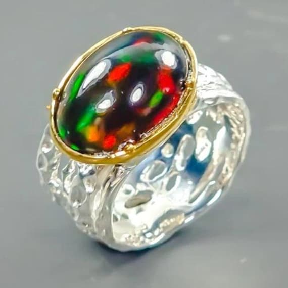 Exklusiver Designerring-Bandring 925Ersilber-Opal-14Ctgold-Rg 18-18, 5-57-Hochwertiger Vollopal-Sehr Schöne Farbe-Schönes Weihnachtsgeschenk von edeldesign