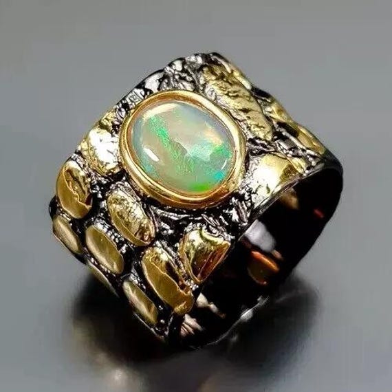Exklusiver Designerring-Bandring 925Ersilber-Voll-Opal-14Ctgold-Rg Knapp 19-60-Unikat Zum Verschenken - Preiswert von edeldesign