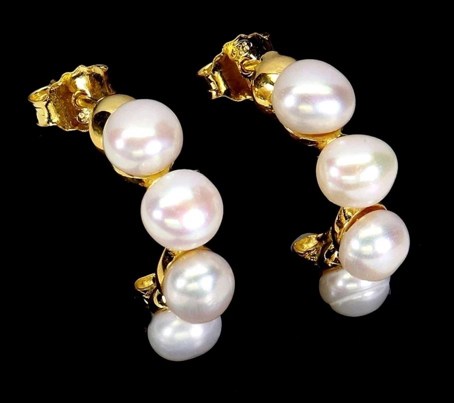 Feine Designer Ohrstecker-925Er Silber-14Ctgold - Weiße Zuchtperlen-2cm Lang - Ein Feines Geschenk Für Die Liebste-Unikat-Hochwertig-Vergoldet von edeldesign