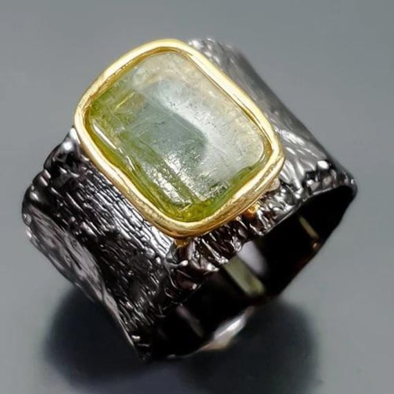 Feiner Designerring 925Er Silber-14Ct Gold -Aquamarin-Cabouchonschliff - Rg18-57-sterlingsilber-Hochwertig-Unikat-Täglich Tragbar-Klassisch von edeldesign