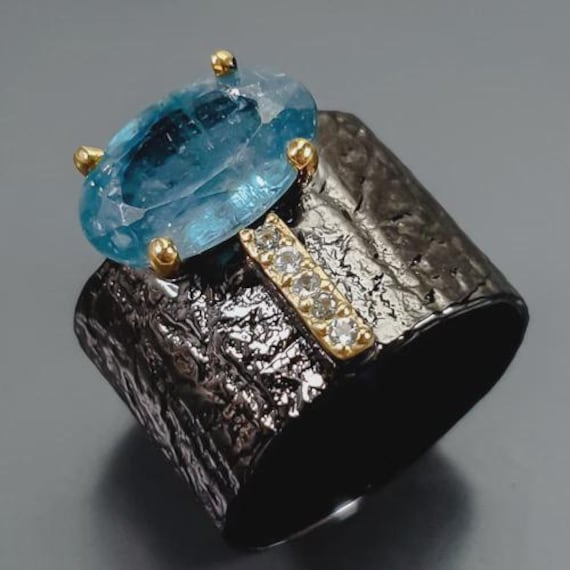 Feiner Designerring 925Er Silber-Geschwärzt-14Ctgold-Kyanit & Topas-Rg 18-57-Wunderschönes Unikat Und Ein Schönes Geschenk Zum Muttertag Feiner Designerring 925Er Silber-Geschwärzt-14Ctgold-Kyanit & Topas-Rg 18-57-Wunderschönes Unikat Und Ein Schönes Geschenk Zum Muttertag von edeldesign