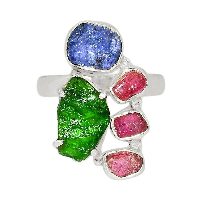 Feiner Designerring-925Er Silber-Tansanit -Turmalin -Apatit -Rg 19 - 60 von edeldesign