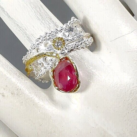 Feiner Zierlicher Designerring - 925Er Silber&14Ct Gold M Rubin-Quarz Rg 17.75- 57 von edeldesign