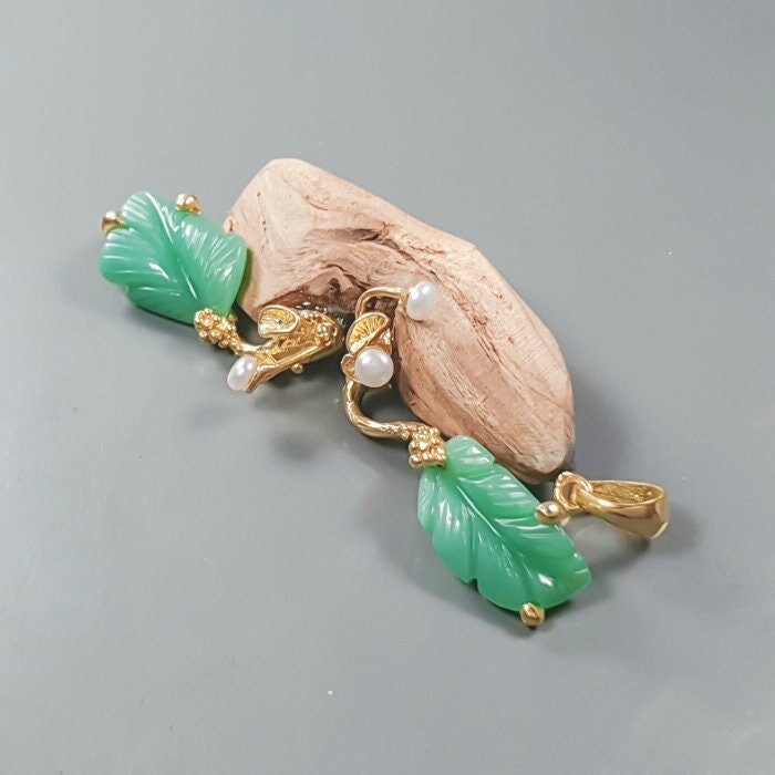 Fundholzschmuck Vom Feinsten -925Er Silber - 14Ct Gold M Jade + Perlen -6, 8cm Lang Hervorragender von edeldesign