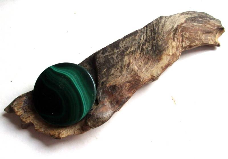 Fundholzschmuck Vom Feinsten - Brosche Mit Malachittaler 12 cm Lang Standholz Treibholz von edeldesign