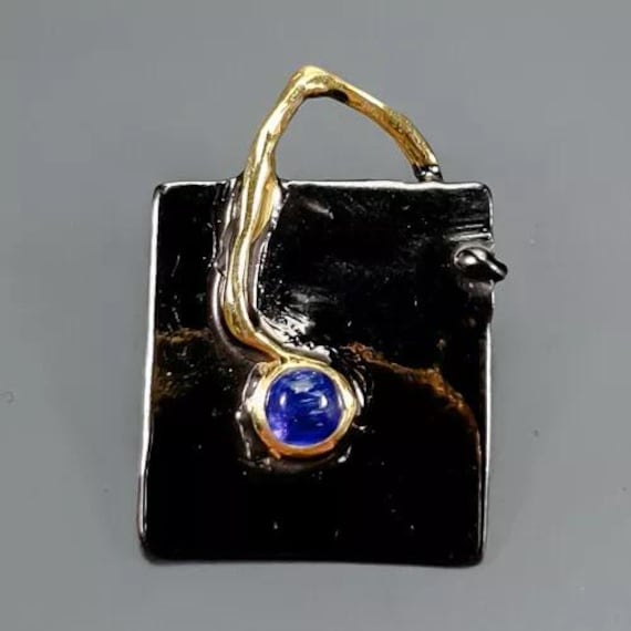 Herrlicher Designeranhänger-925Ersilber-14Ctgold-Rhodiniert - Tansanit-Cabochon Ein Traumstück Ein Seltenes Unikat Mit Tansanit von edeldesign