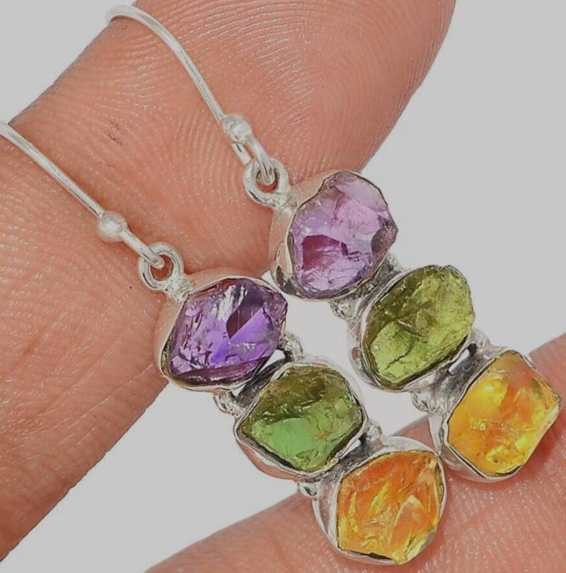 Hervorragende 925Er Silber Designer Ohrhänger-Amethyst-Brocken +Apatit-Brocken von edeldesign