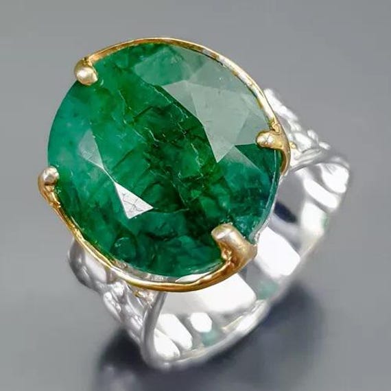 Hervorragender Designerring-925Er Silber-14Ct Gold-Beryl-Rg 18.5-58-Zum Verschenken-Ideales Mitbringsel - Seltenes Unikat-Wunderschönes Grün von edeldesign