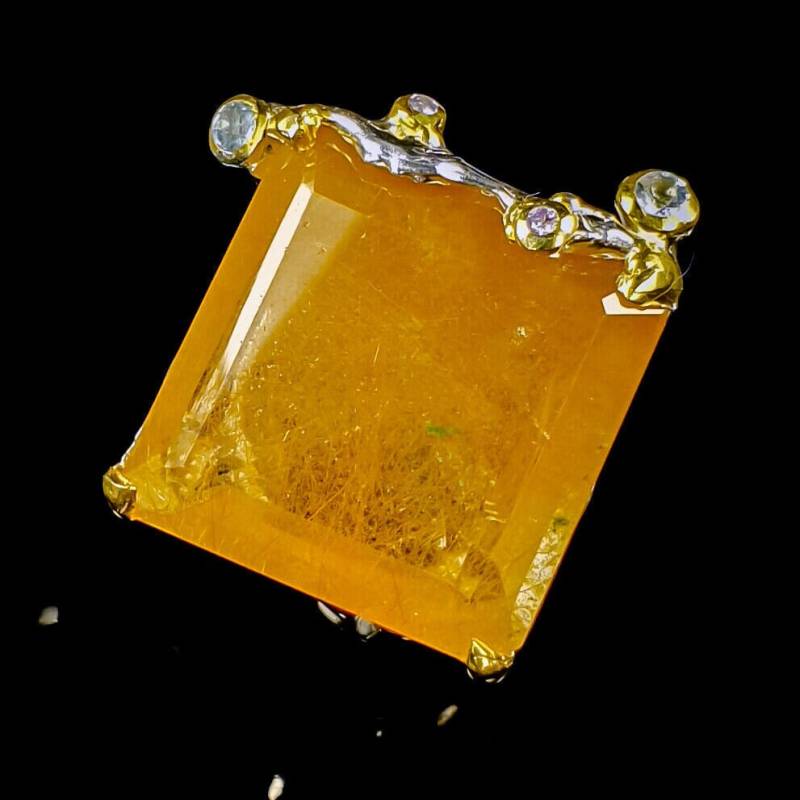 Hervorragender Designerring-925Er Silber-14Ct Gold M Gr Quarz-Rutil-Rg19-60 von edeldesign