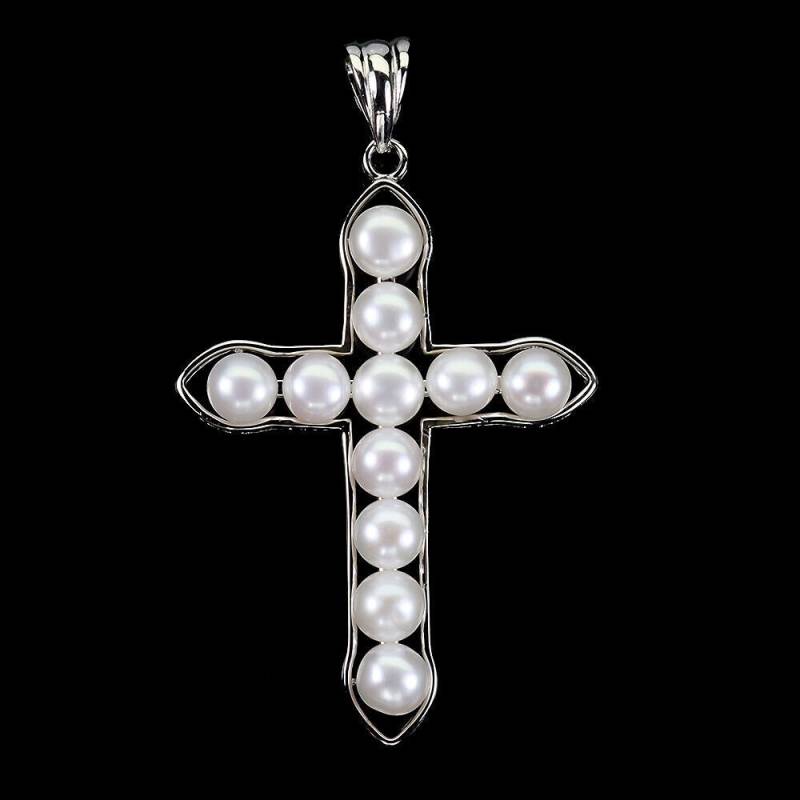 Hübsches Designer Anhänger - Kreuz 925Er Silber M 11 Echte Zuchtperlen 5, 5cm Lang von edeldesign