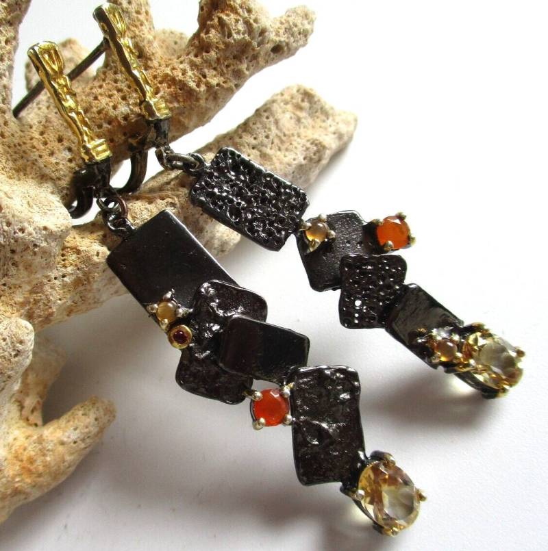 Interessant Designer Ohrstecker-925Er Silber-14Ct Gold-Opale-Facettierte Citrine von edeldesign