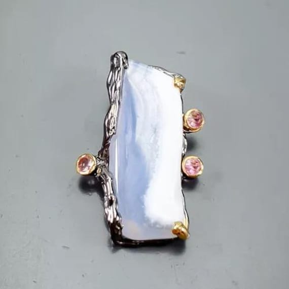 Interessanter Designer Anhänger-925Er Silber-14Ct Gold-Chalzedon-Turmaline-Zum Einhängen in Eine Kette - Schönes Weihnachtsgeschenk von edeldesign