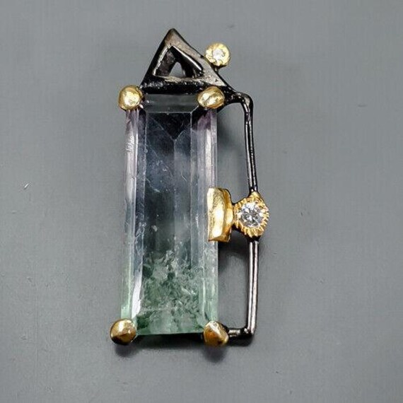 Interessanter Designer-Anhänger - Fluorite-925Er Silber-14Ct Gold Zirkonia Exklusives Einzelstück von edeldesign