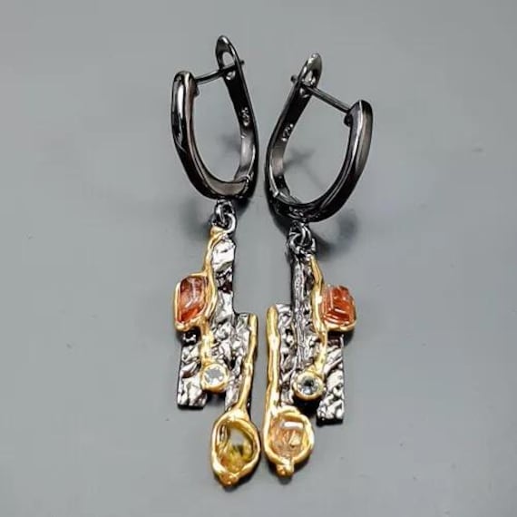 Kleine Kunstwerke-Elegante Designer Ohrstecker-Omegastecker-925Er Silber-14Ct Gold -Geschwärzt-Turmaline-Unikate - Schönes Weihnachtsgeschenk von edeldesign